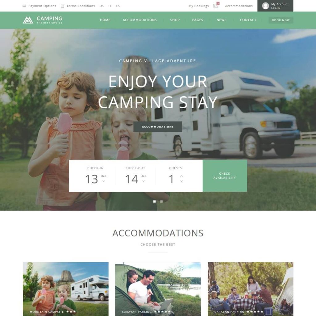 Camping Village - Hotel Booking WordPress Theme