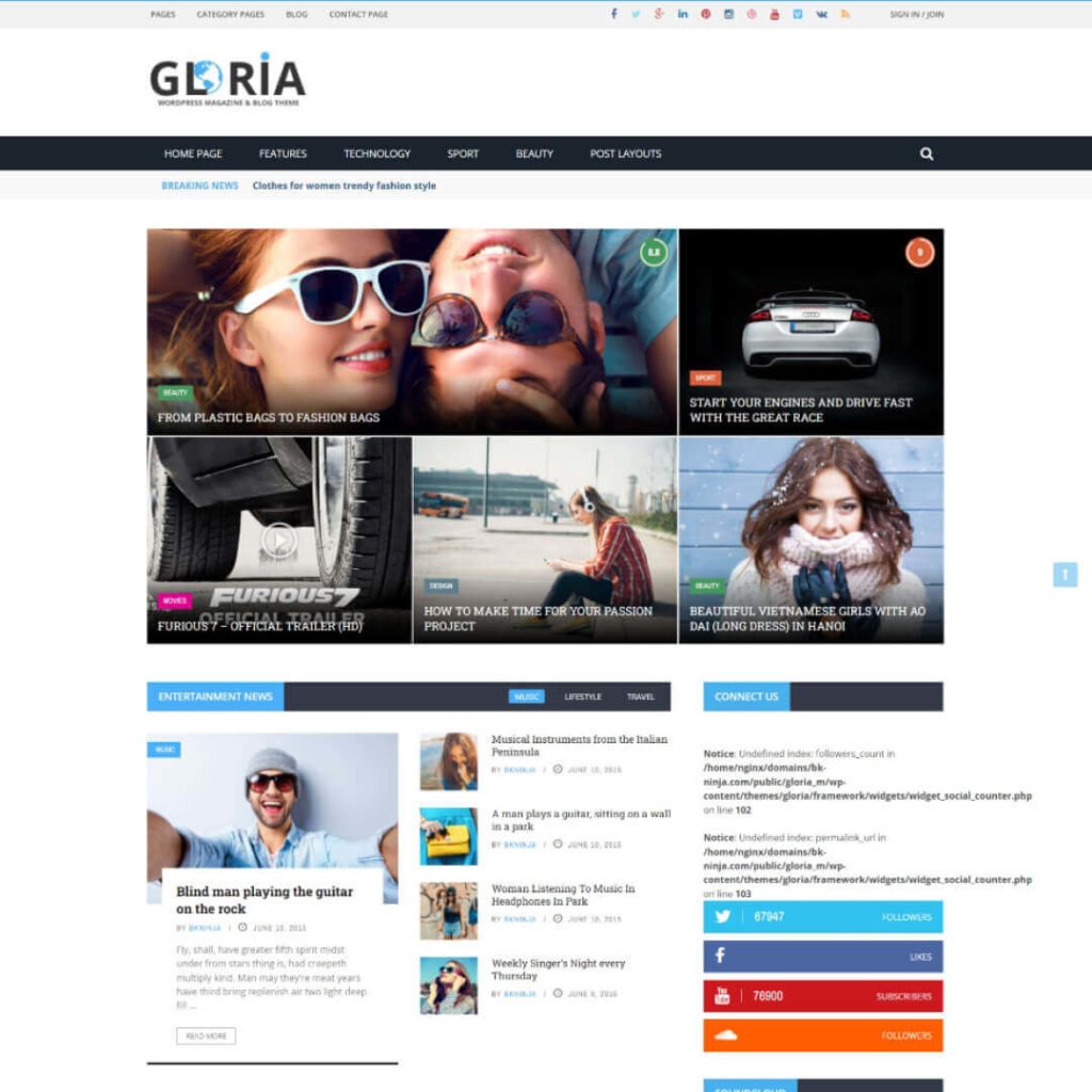 Gloria Magazine WordPress Theme