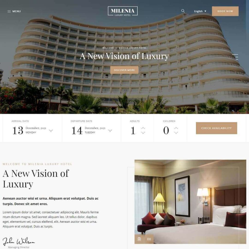 Milenia - Hotel & Booking WordPress Theme