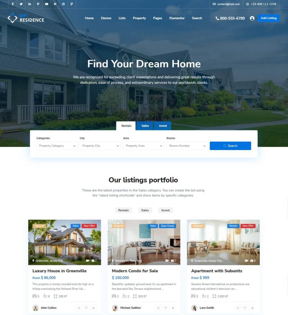 Residence Real Estate Agency WordPress Theme