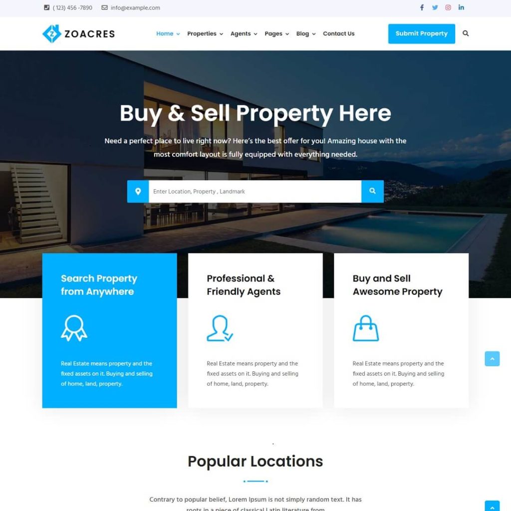 Zoacres - Real Estate WordPress theme