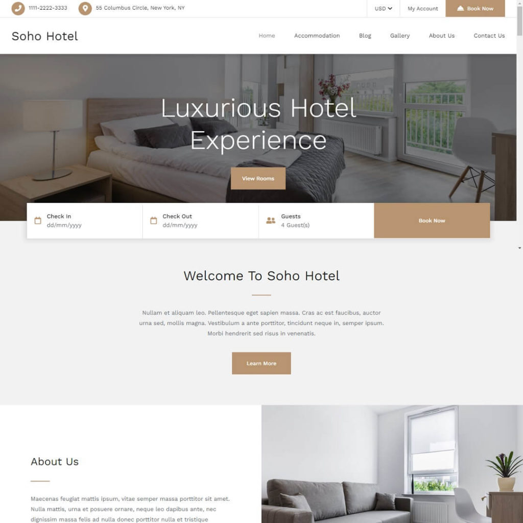 Soho Hotel - Travel Agency WordPress Theme