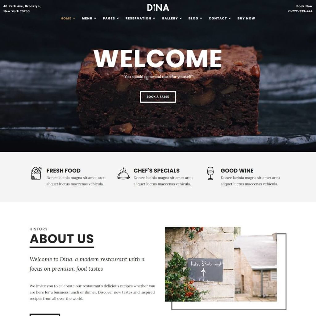 Dina - Cafe and WordPress Restaurant Theme