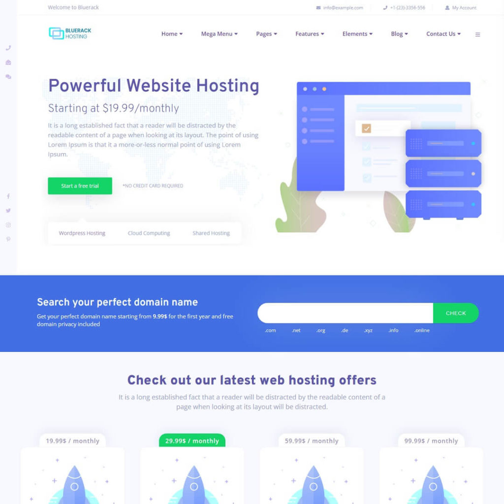 Bluerack - Perfect WHMCS and Hosting WordPress Theme