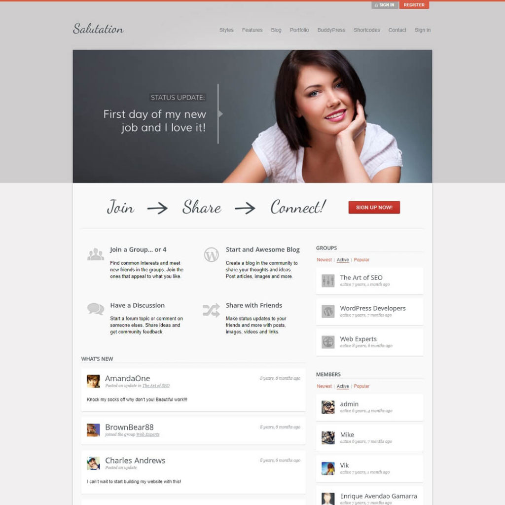 Salutation - BuddyPress WordPress Community Themes