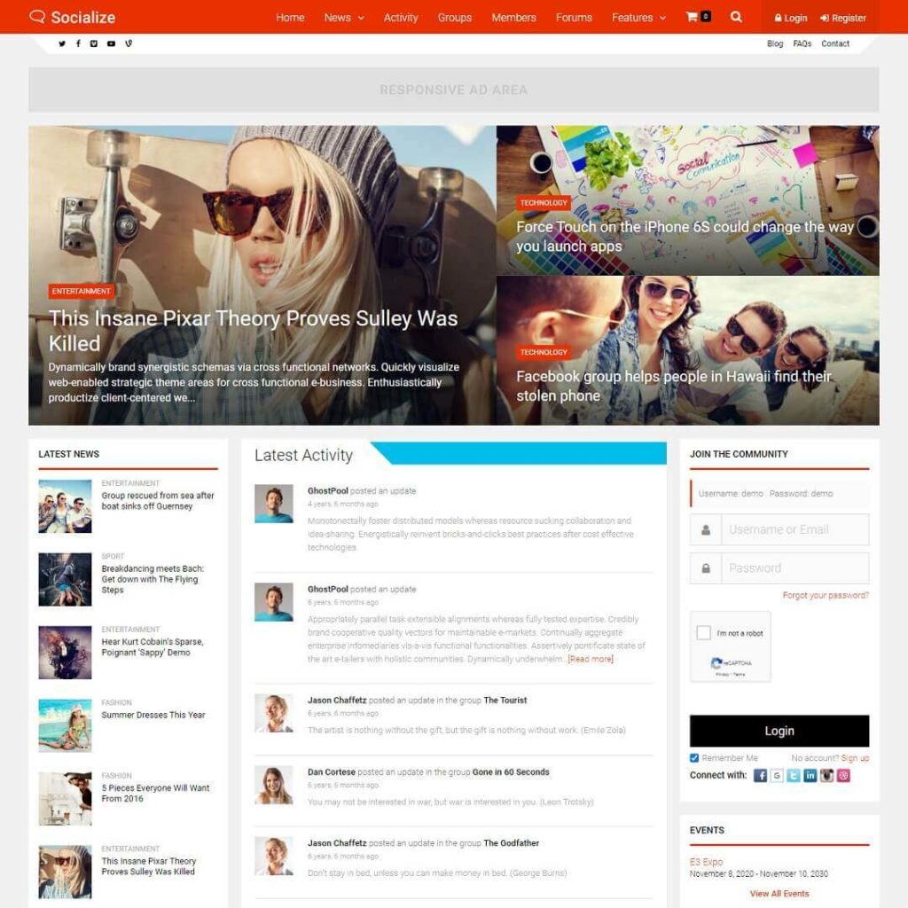 Socialize - BuddyPress WordPress Community Themes