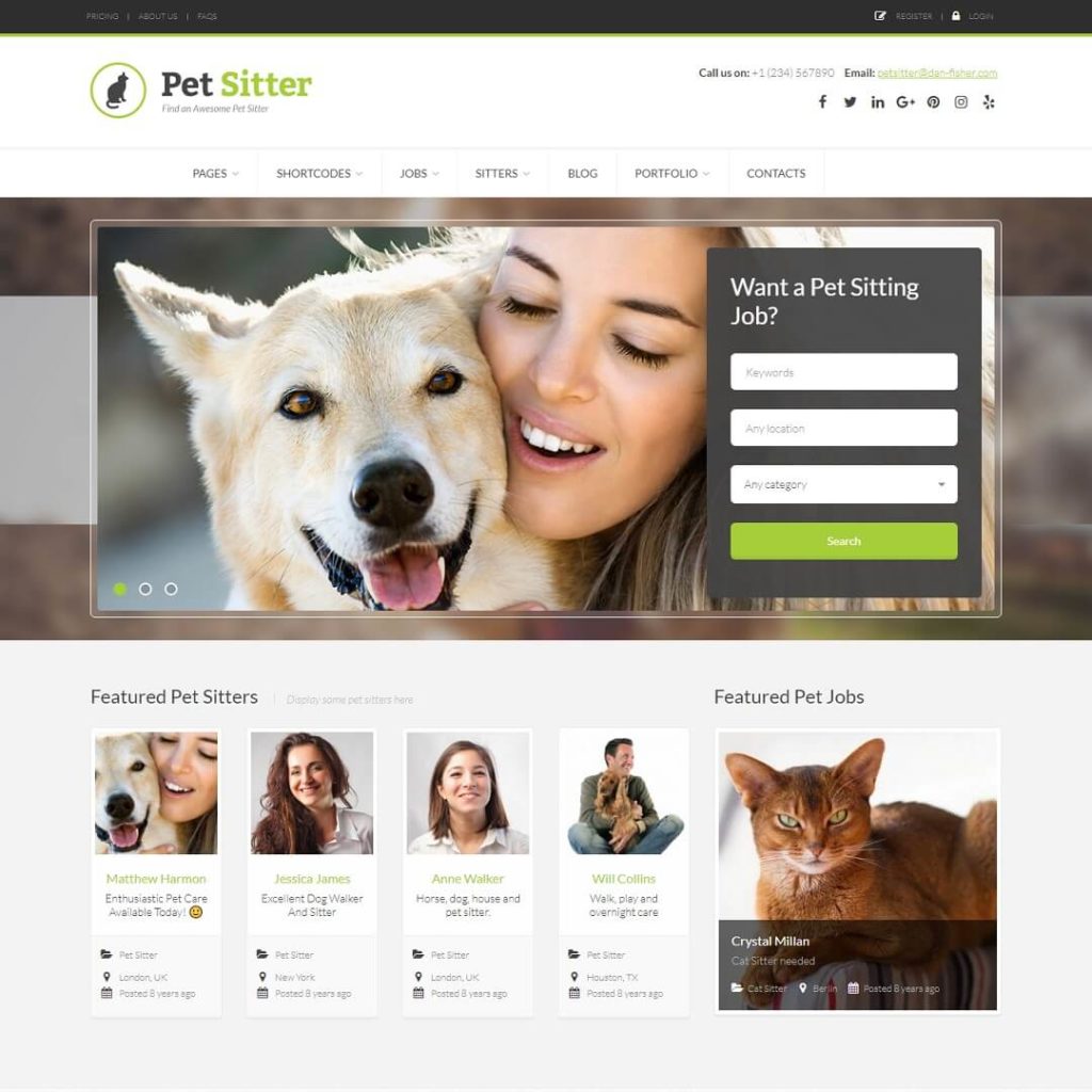 Pet Sitter - Job Boards WordPress Themes for Listing Jobs